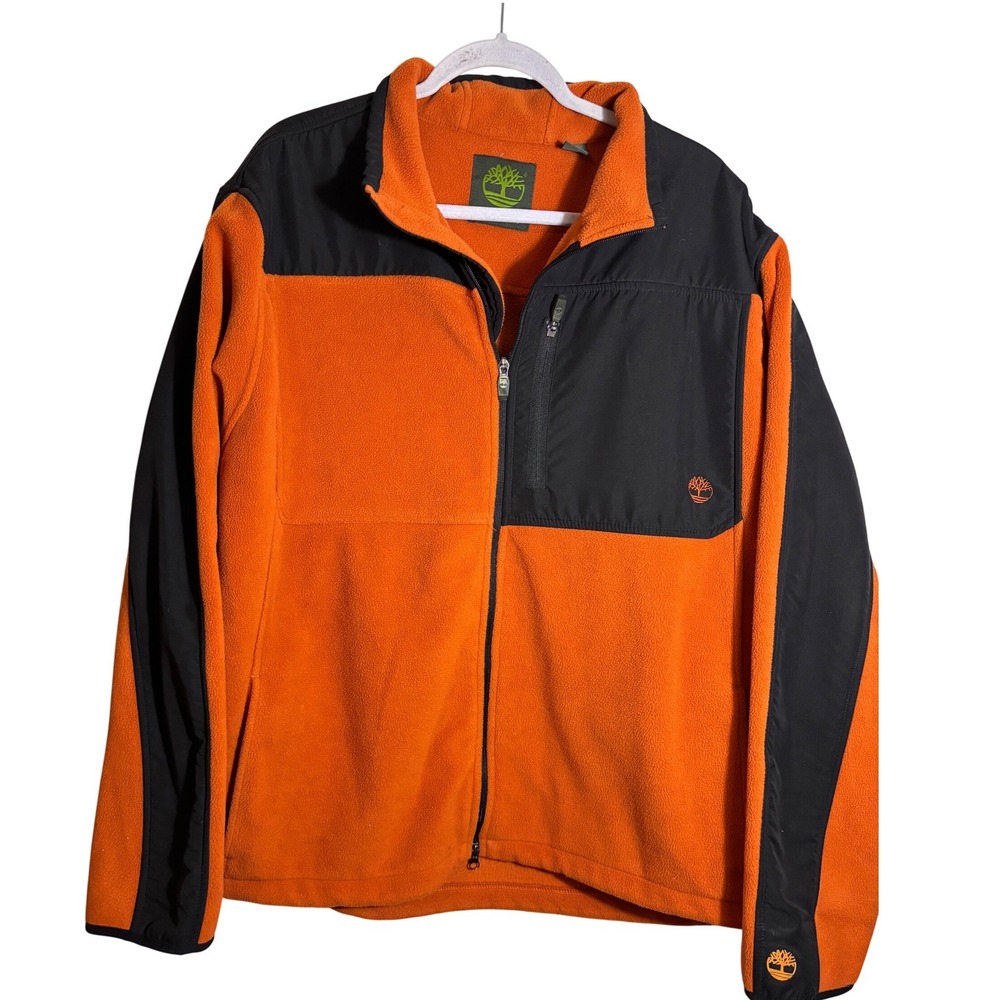 Timberland Men's Full Zip Fleece‎ Jacket Orange Black Two Tone Size XXL